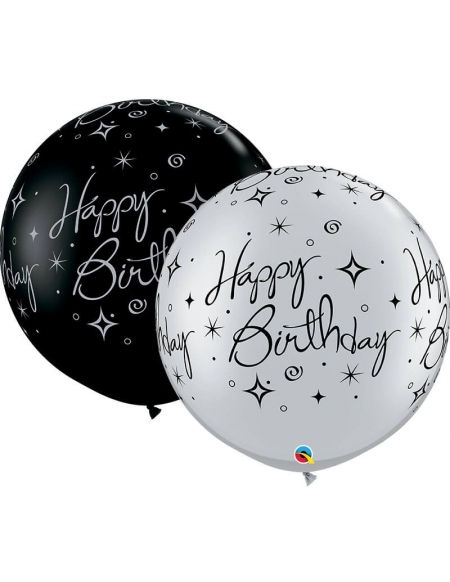 Globo Sparkles and Swirls Redondo 76cm Negro y Plata