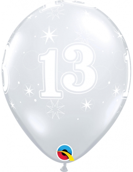 Globo Numero 13 Sparkle Redondo 28cm Transparente