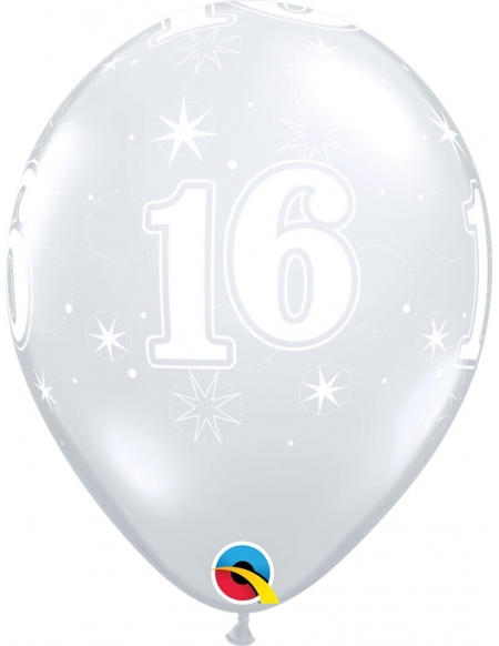 Globo Numero 16 Sparkle Redondo 28cm Transparente