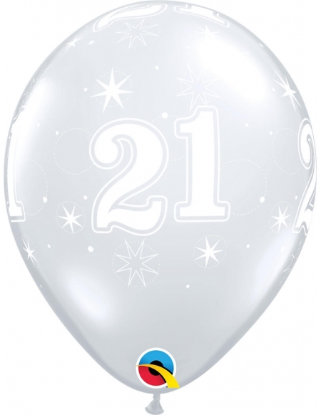 Globo Numero 21 Sparkle Redondo 28cm Transparente