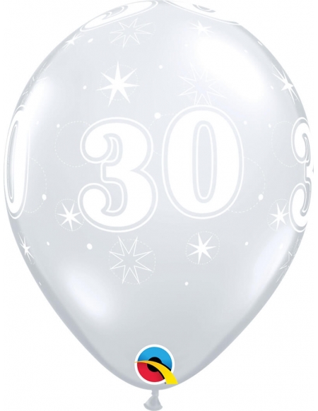 Globo Numero 30 Sparkle Redondo 28cm Transparente