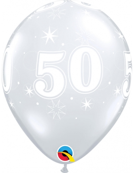 Globo Numero 50 Sparkle Redondo 28cm Transparente