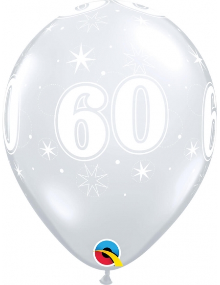 Globo Numero 60 Sparkle Redondo 28cm Transparente