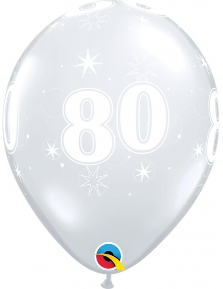 Globo Numero 80 Sparkle Redondo 28cm Transparente