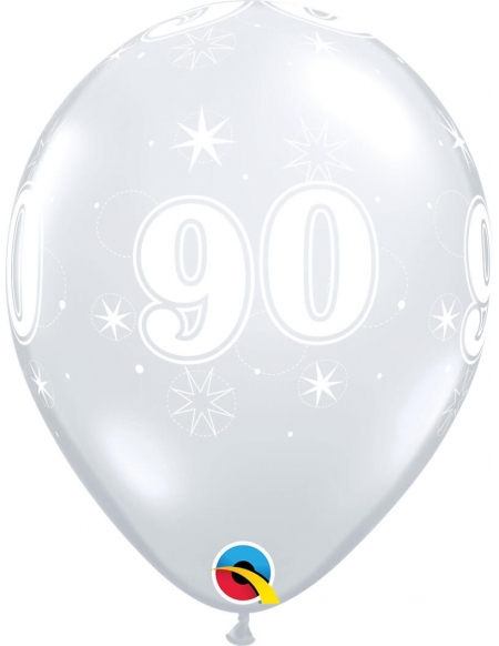 Globo Numero 90 Sparkle Redondo 28cm Transparente