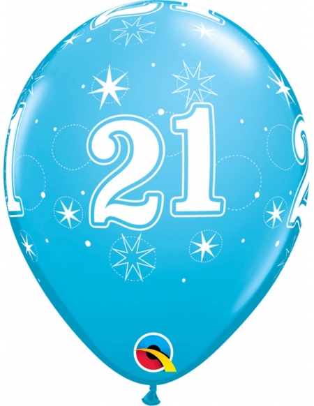 Globo Numero 21 Sparkle Redondo 28cm Azul Robins Egg