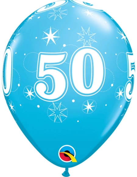 Globo Numero 50 Sparkle Redondo 28cm Azul Robins Egg