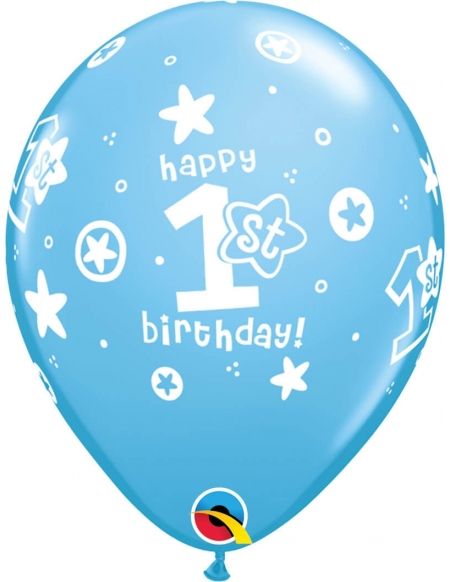 Globo 1St Bday Circle Stars-Boy Redondo 28cm Azul Baby