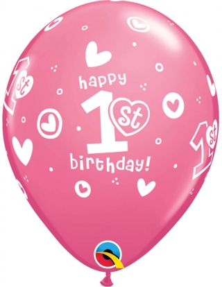Globo 1St Bday Circle Hearts-Girl Redondo 28cm Rosa