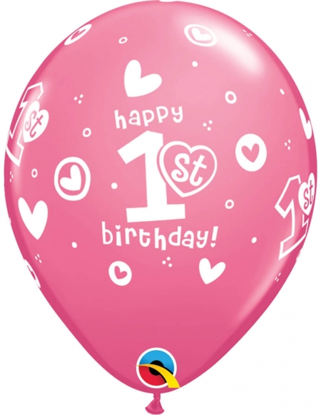 Globo 1St Bday Circle Hearts-Girl Redondo 28cm Rosa