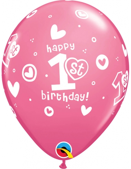 Globo 1St Bday Circle Hearts-Girl Redondo 28cm Rosa