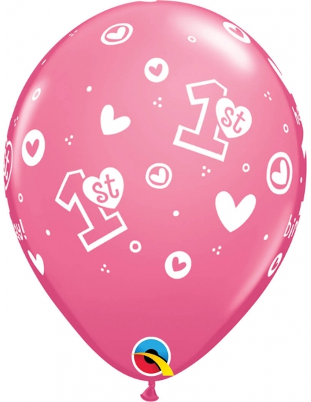 Globo 1St Bday Circle Hearts-Girl Redondo 28cm Rosa