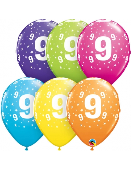 Globo Numero 9 Estrellas Redondo 28cm Surtido