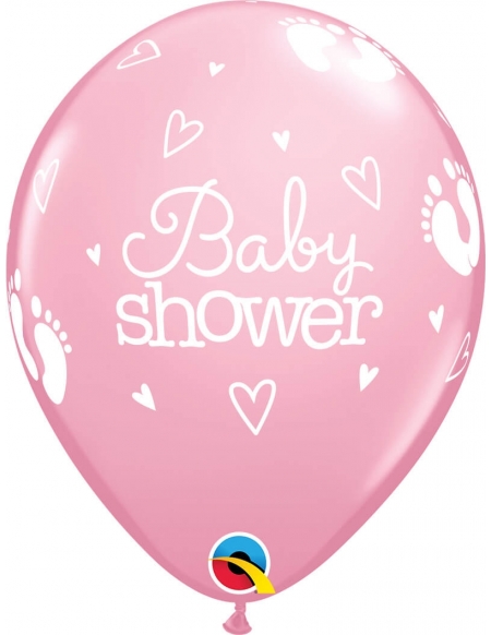 Globo Baby Shower Footprints Redondo 28cm Rosa