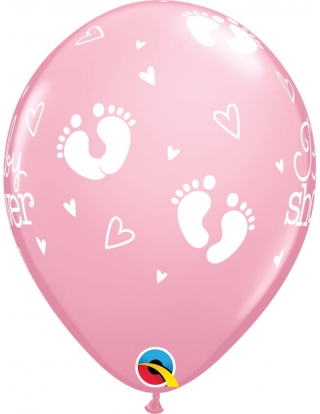 Globo Baby Shower Footprints Redondo 28cm Rosa 2