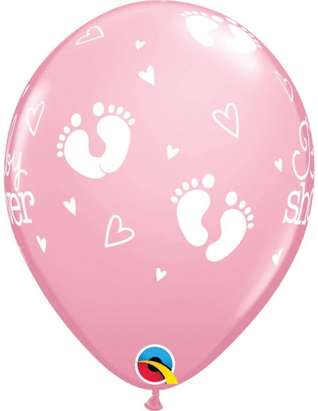 Globo Baby Shower Footprints Redondo 28cm Rosa