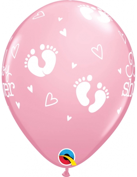Globo Baby Shower Footprints Redondo 28cm Rosa