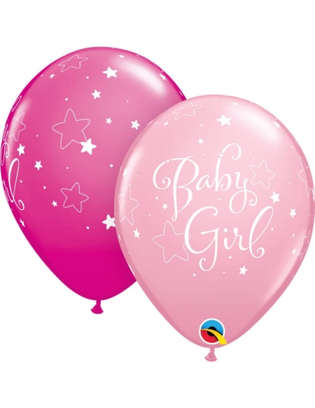 Globo Baby Girl Stars Redondo 28cm Rosa y Fucsia