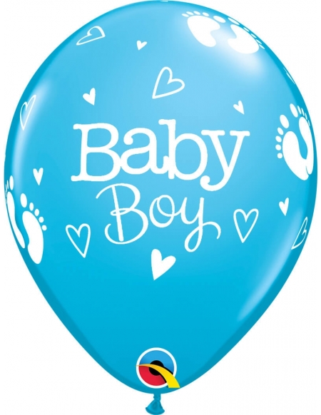 Globo Baby Boy Footprints and Hearts Redondo 28cm Azul Robins Egg