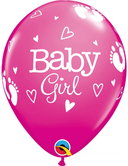 Globo Baby Girl Footprints and Hearts Redondo 28cm Fucsia