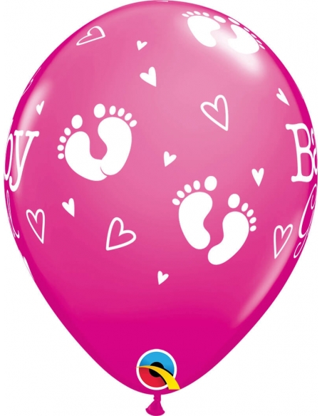 Globo Baby Girl Footprints and Hearts Redondo 28cm Fucsia