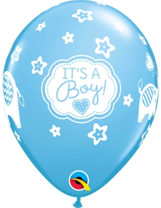 Globo Its a Boy Elephants Redondo 28cm Azul Baby 2
