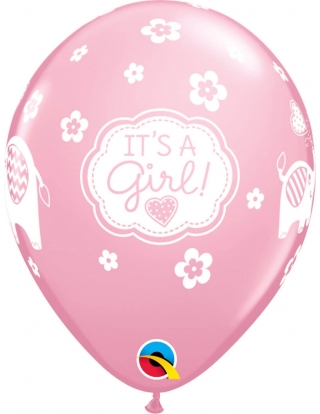 Globo Its a Girl Elephants Redondo 28cm Rosa Baby 2