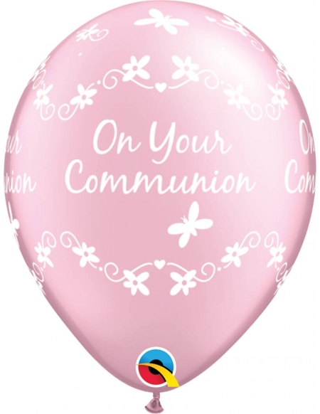 Globo Communion Butterflies Redondo 28cm Rosa Metalizado