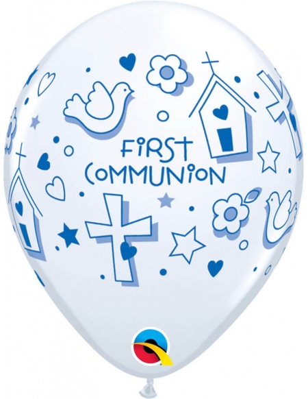 Globo First Communion Symbols Boy Redondo 28cm Blanco