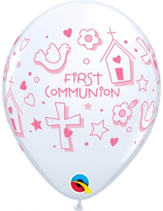 Globo First Communion Symbols Girl Redondo 28cm Blanco