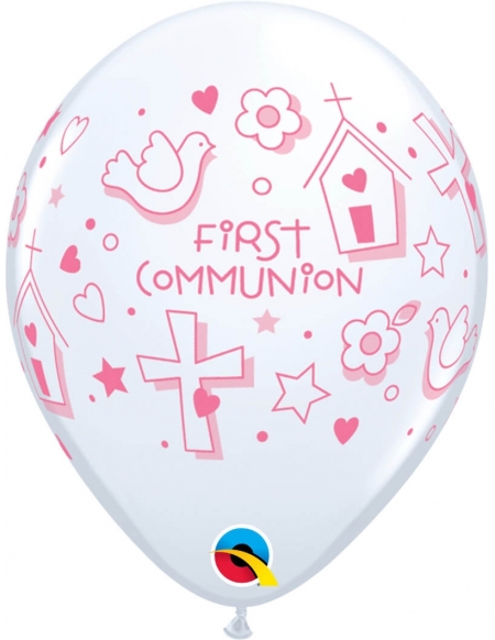 Globo First Communion Symbols Girl Redondo 28cm Blanco