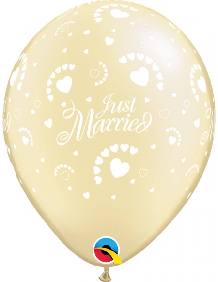 Globo Just Married Hearts Redondo 28cm Metalizado Marfil