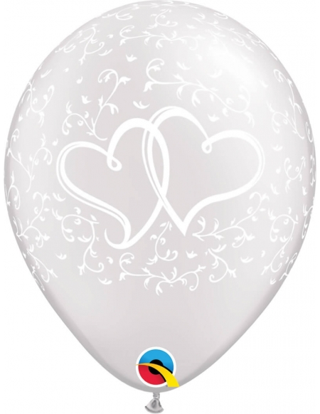 Globo Entwined Hearts Redondo 28cm Metalizado Blanco