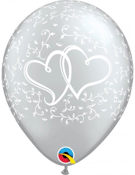 Globo Entwined Hearts Redondo 28cm Plata