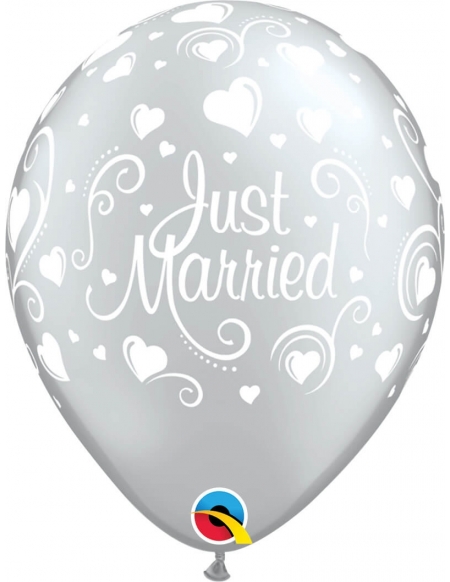 Globo Just Married Hearts Redondo 28cm Plata