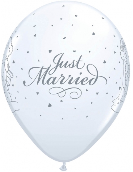 Globo Tatty Teddy Just Married Redondo 28cm Blanco