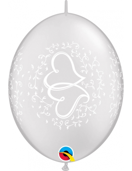 Globo Entwined Hearts Quick Link 30cm Metalizado Blanco