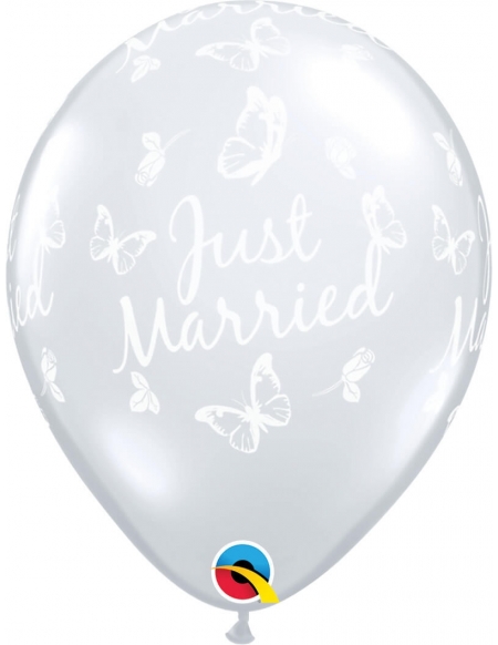 Globo Just Married Butterflies Redondo 28cm Transparente