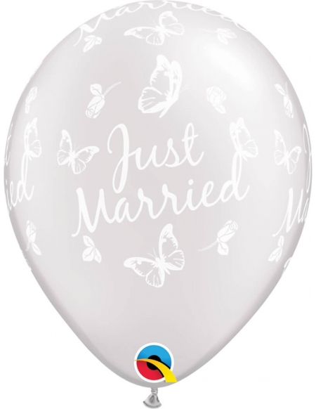 Globo Just Married Butterflies Redondo 28cm Metalizado Blanco