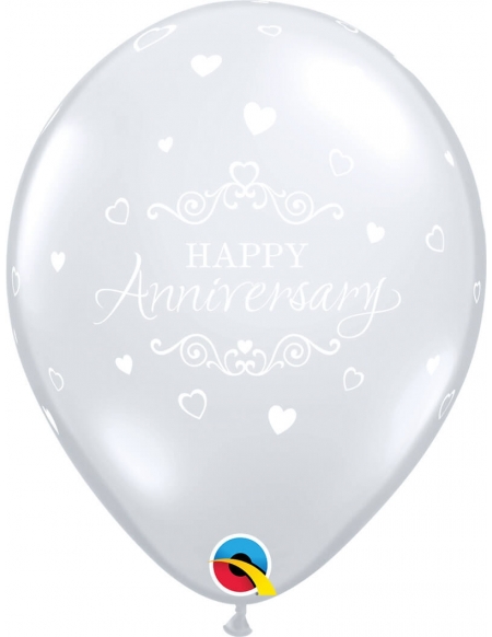 Globo Anniversary Classic Hearts Redondo 28cm Transparente