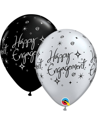 Globo Engagement Elegant Sparkles Redondo 28cm Negro y Plata
