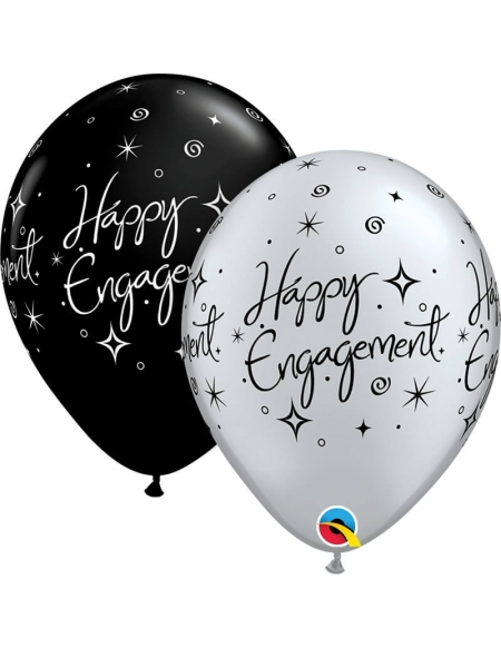 Globo Engagement Elegant Sparkles Redondo 28cm Negro y Plata