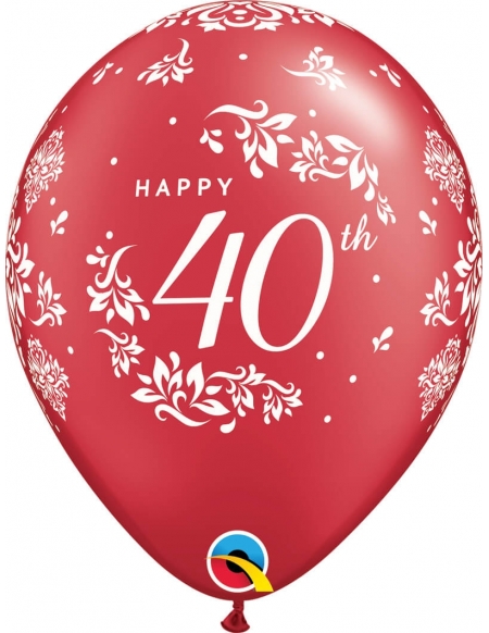 Globo 40Th Anniversary Damask Redondo 28cm Metalizado Rojo