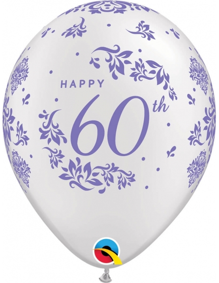 Globo 60Th Anniversary Damask Redondo 28cm Metalizado Blanco