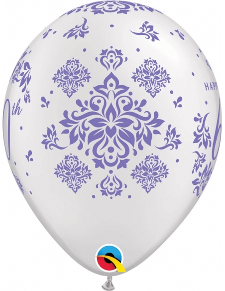Globo 60Th Anniversary Damask Redondo 28cm Metalizado Blanco