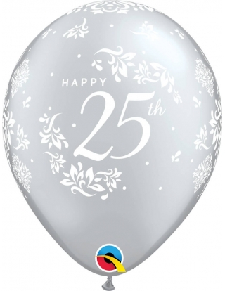 Globo 25Th Anniversary Damask Redondo 28cm Plata