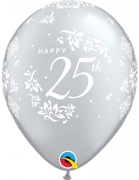 Globo 25Th Anniversary Damask Redondo 28cm Plata