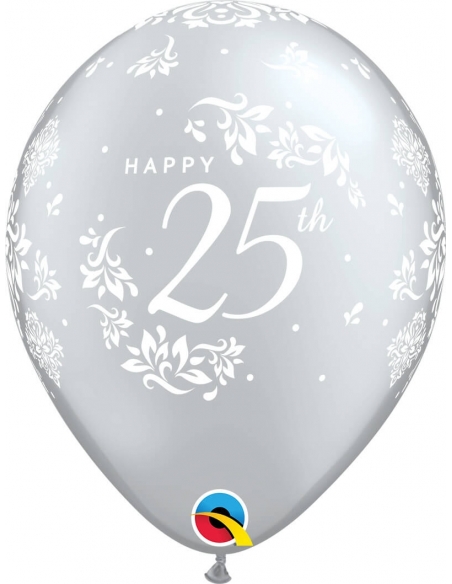 Globo 25Th Anniversary Damask Redondo 28cm Plata