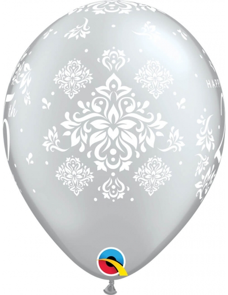 Globo 25Th Anniversary Damask Redondo 28cm Plata