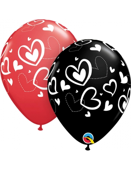 Globo Mix and Match Hearts Redondo 28cm Rojo y Negro